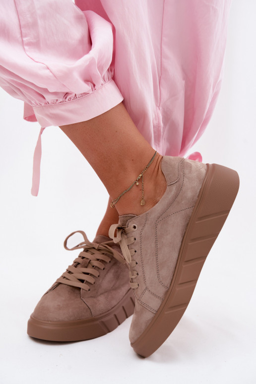 Damen sportliche Plattformschuhe aus Kunstwildleder in sandfarbener Danida