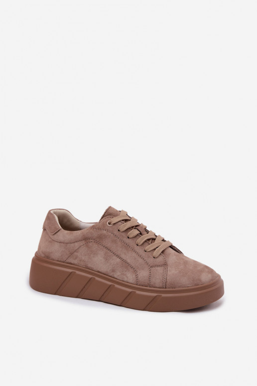 Dames sportieve platform schoenen van faux suede in zandkleur Danida