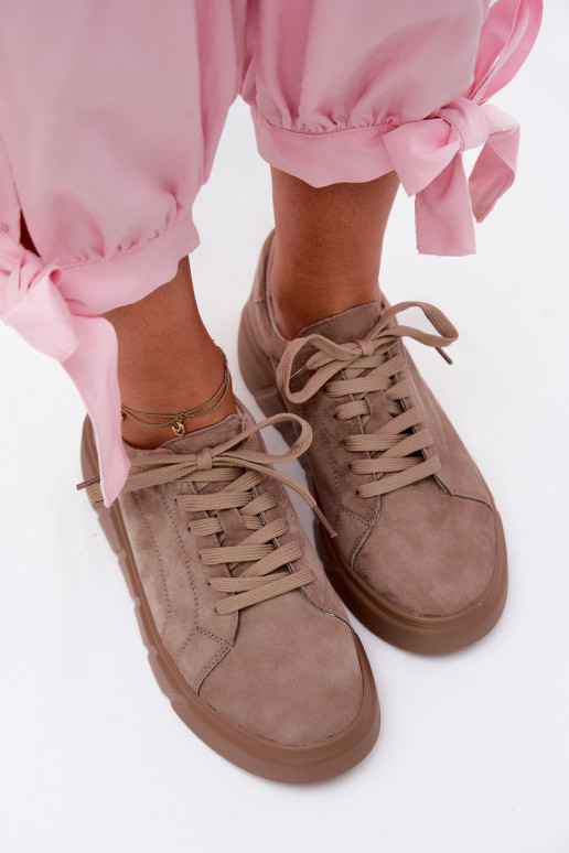 Dames sportieve platform schoenen van faux suede in zandkleur Danida