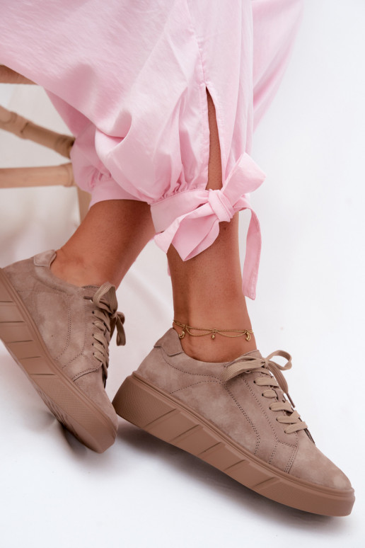 Damen sportliche Plattformschuhe aus Kunstwildleder in sandfarbener Danida