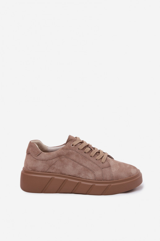 Leer van suède Sneakers model schoenen Dames met platform beige Danida