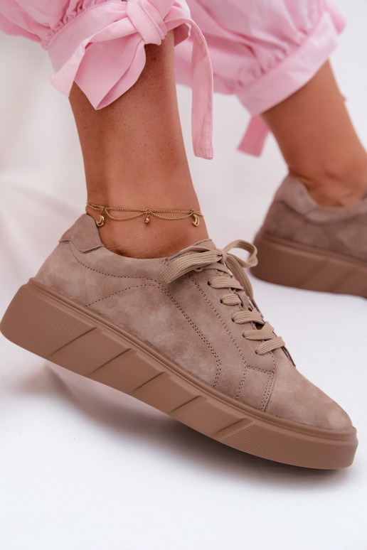 Haut aus INildleder Sneakers Stilvollllschuhe Feminin mit einer Plattform Beige Danida