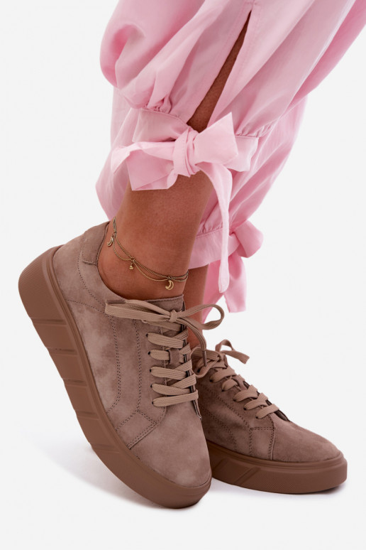 Dames sportieve platform schoenen van faux suede in zandkleur Danida