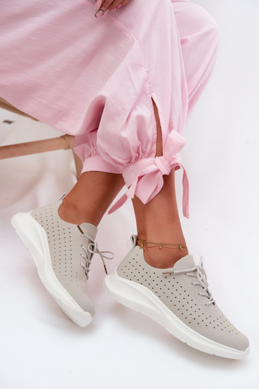 Dames sportieve veterschoenen in grijze kleur Heressa