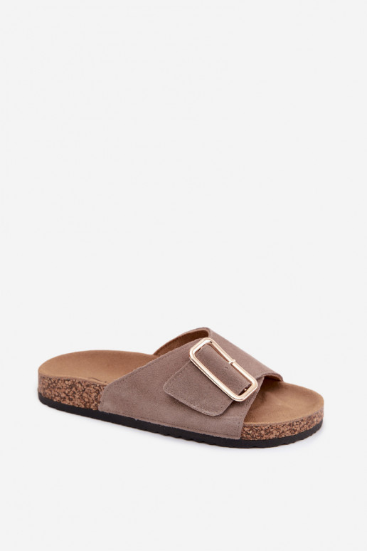 Chaussons pour femmes en faux daim avec boucles couleur sable Beryl