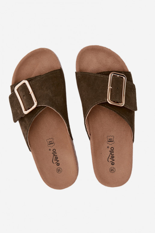 Haut INildleder-Hausschuhe für Damen mit Schnallen Khaki-Farbe-Farbe Beryl