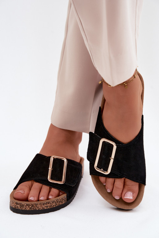 Chaussons pour femmes en faux daim avec boucles couleur noire Beryl