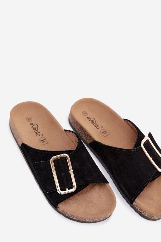 Faux suède dames slippers met gespen in zwarte kleur Beryl