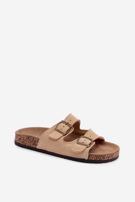 Suede pantoffels Op een kurkzool met gespen beige Tavira