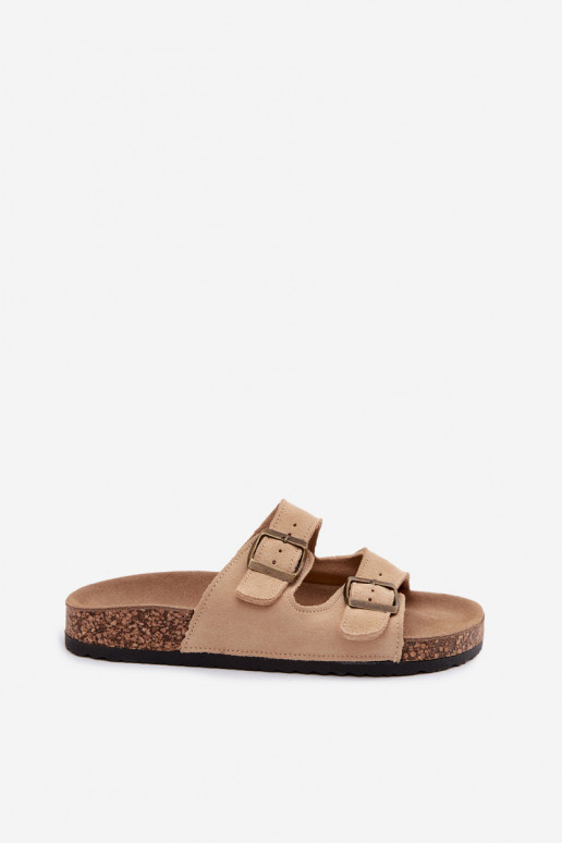 Chaussons en faux daim sur semelle en liège avec boucles couleur sable Tavira