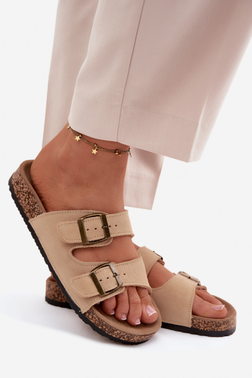 Suede pantoffels Op een kurkzool met gespen beige Tavira