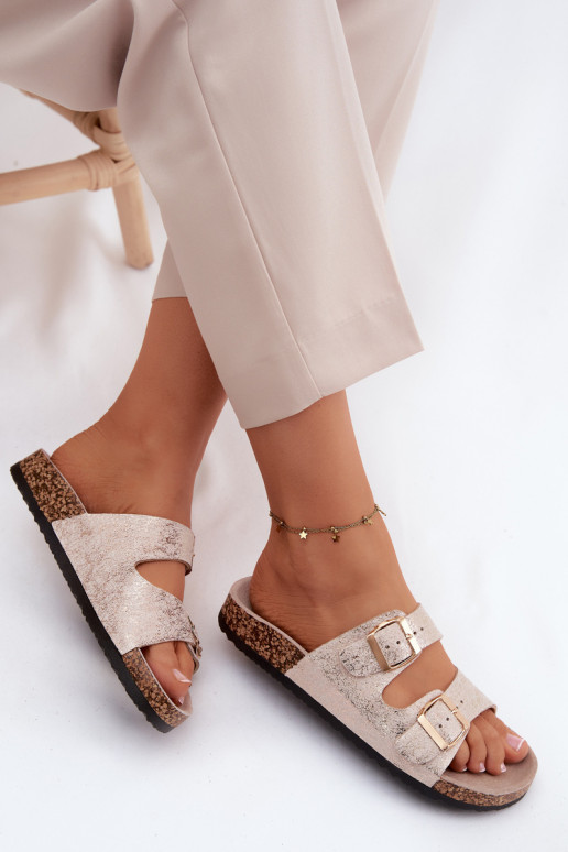 Damespantoffels met gespen gouden kleur Dobby