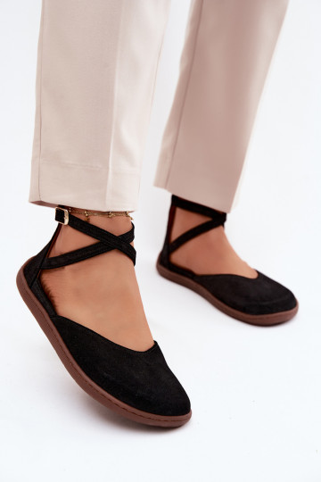 Ballerines pour femmes en faux daim avec brides Zazoo 320 couleur noire 2
