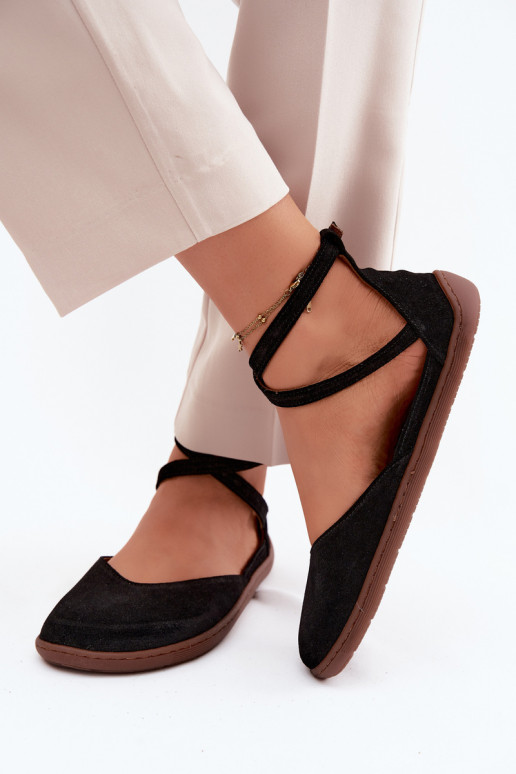 Ballerines pour femmes en faux daim avec brides Zazoo 320 couleur noire