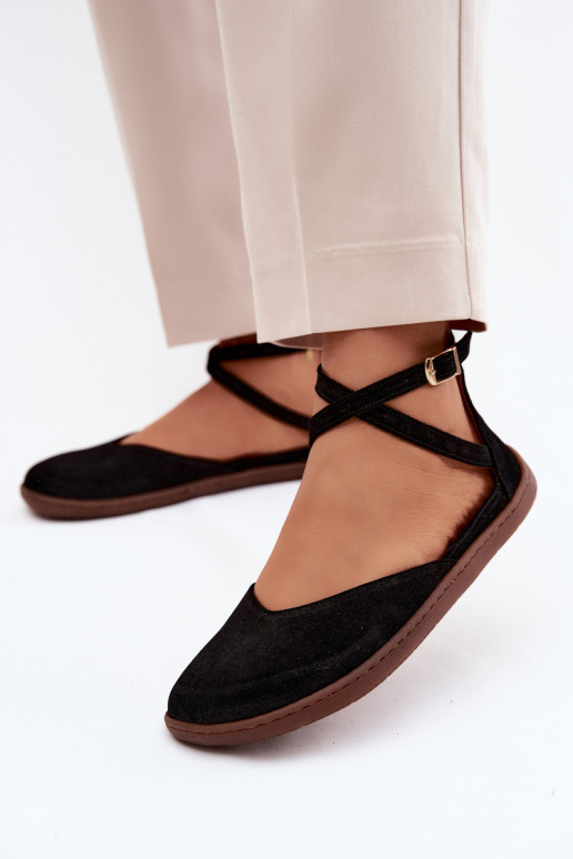 Ballerines pour femmes en faux daim avec brides Zazoo 320 couleur noire