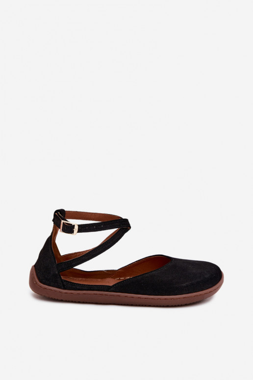 Faux-Suede Damen Ballerinas mit Riemchen in schwarzer Ausführung Zazoo 320