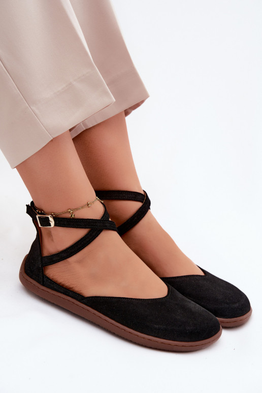 Ballerines pour femmes en faux daim avec brides Zazoo 320 couleur noire