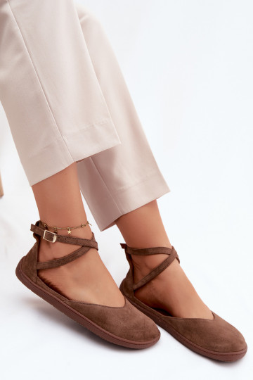 Ballerines pour femmes en faux daim avec brides Zazoo 320 couleur marron