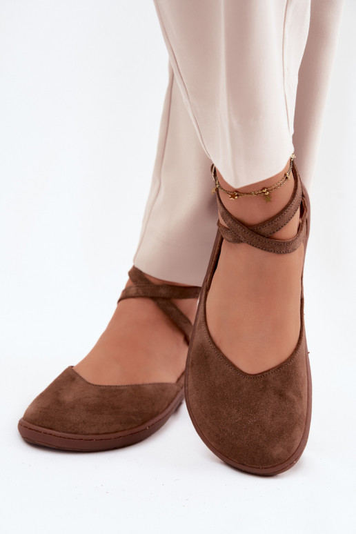 Ballerines pour femmes en faux daim avec brides Zazoo 320 couleur marron