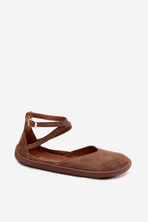 Faux-Suede Damen Ballerinas mit Riemchen in brauner Ausführung Zazoo 320
