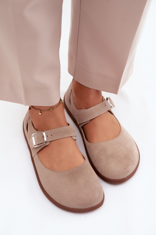 Haut Ballerinas aus INildleder Barefoot mit Riemen Zazoo N1319 Beige
