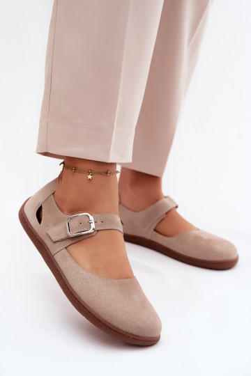 Faux suède ballerina's met bandjes Zazoo N1319 in zandkleur 2