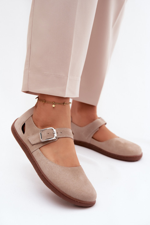 Faux suède ballerina's met bandjes Zazoo N1319 in zandkleur