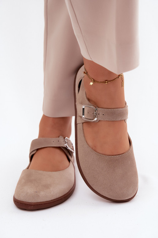 Faux-Suede Ballerinas mit Riemchen in sandfarbener Ausführung Zazoo N1319