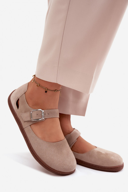 Ballerines en faux daim avec brides Zazoo N1319 couleur sable