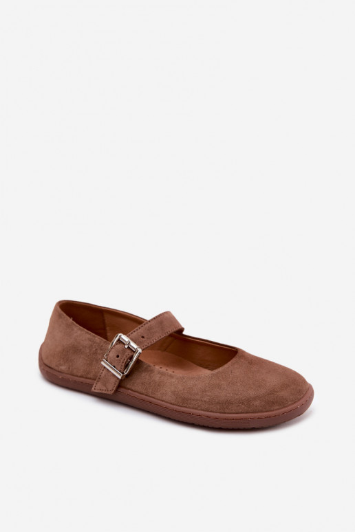 Barefoot ballerina's met faux suede Zazoo 316 in bruine kleur