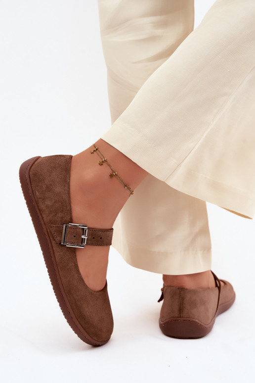 Barefoot ballerina's met faux suede Zazoo 316 in bruine kleur