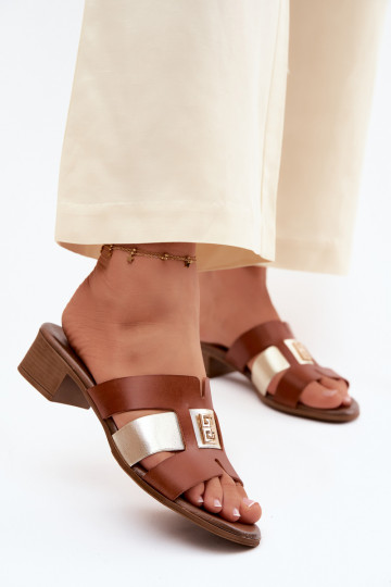 Leren pantoffels Dames met hakken Zazoo 40517 bruine kleur 2