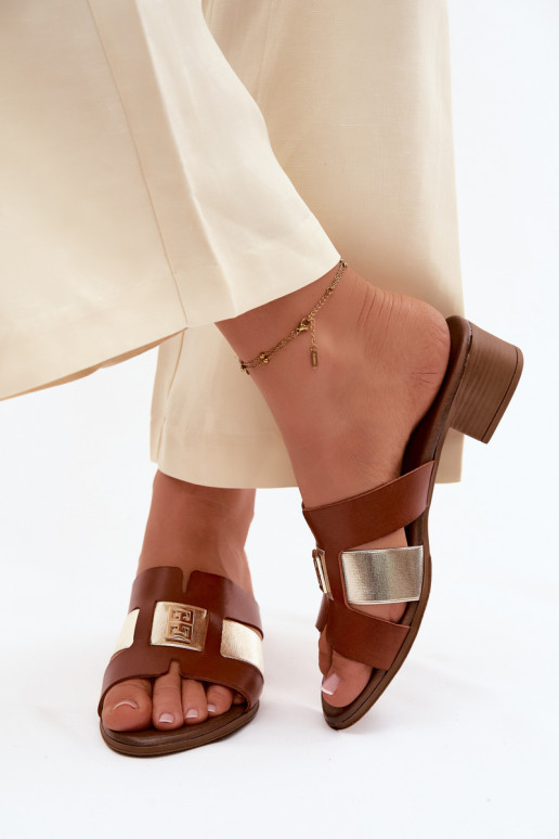 Leren pantoffels Dames met hakken Zazoo 40517 bruine kleur