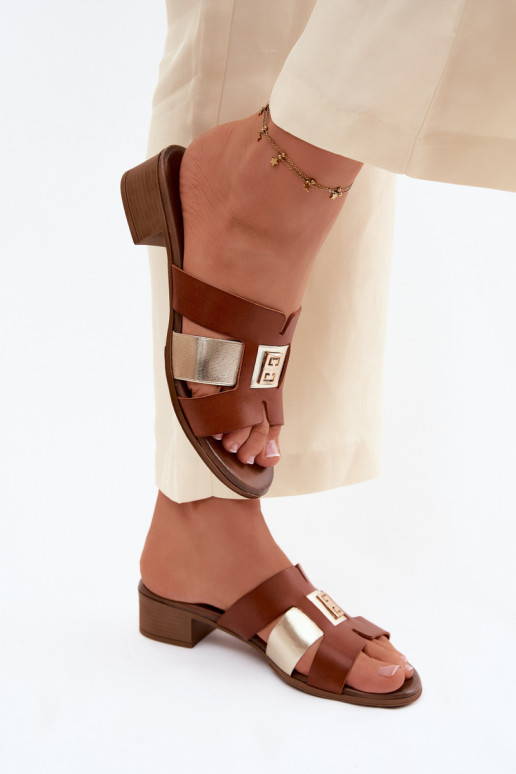 Leren dames slippers met hakken Zazoo 40517 in bruine kleur