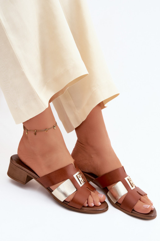 Leren dames slippers met hakken Zazoo 40517 in bruine kleur