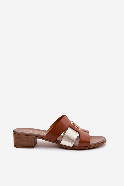 Leren pantoffels Dames met hakken Zazoo 40517 bruine kleur