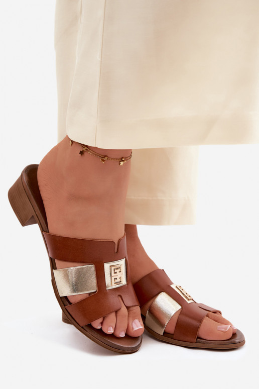 Pantoufles en cuir Féminin avec des talons Zazoo 40517 marron