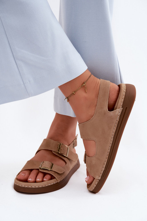 Sandales pour femmes en faux daim avec boucles Vinceza 79620 couleur marron