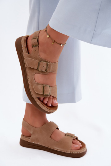 Faux suède dames sandalen met gespen Vinceza 79620 in bruine kleur 2