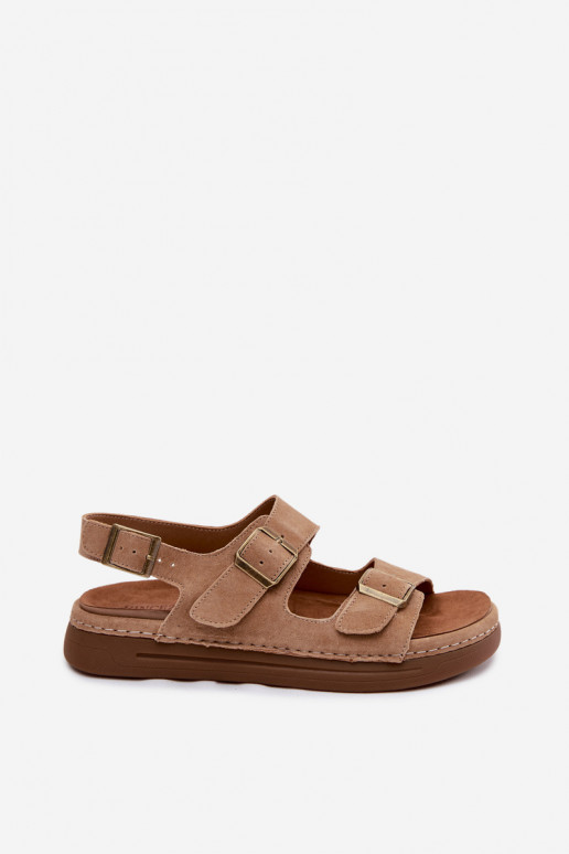 Faux-Suede Damen Sandalen mit Schnallen in brauner Ausführung Vinceza 79620