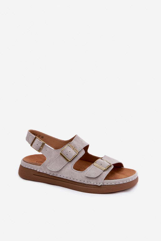 Grijze faux suede dames sandalen met gespen Vinceza 79620