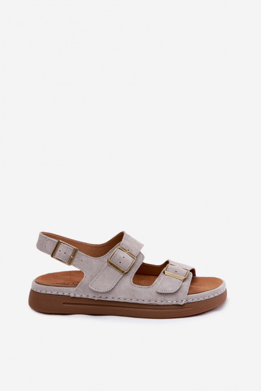 Peau Sandales femme en daim avec boucles Vinceza 79620 couleur grise