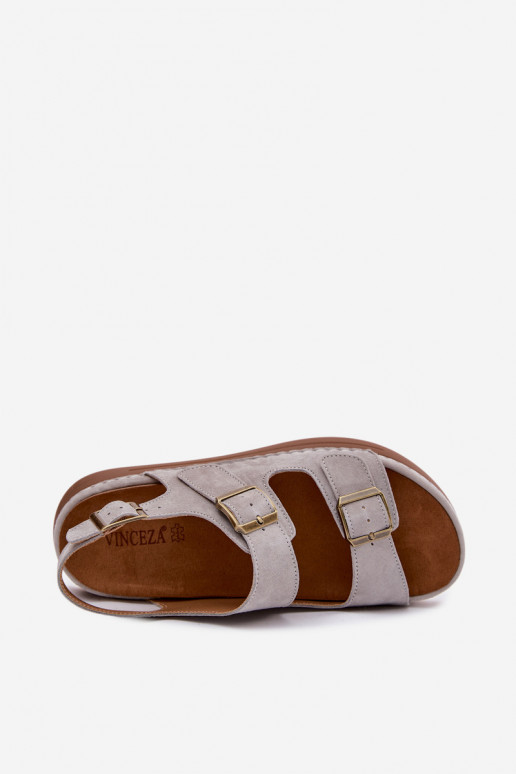 Grijze faux suede dames sandalen met gespen Vinceza 79620