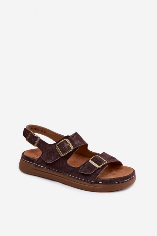 Braune Kunstveloursleder Damen-Sandalen mit Schnallen Vinceza 79620