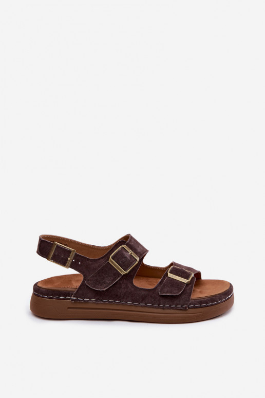Braune Kunstveloursleder Damen-Sandalen mit Schnallen Vinceza 79620