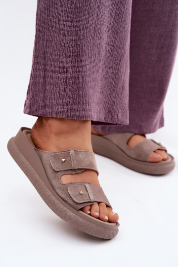 Peau Chaussons femme en daim avec une plateforme Vinceza 66916 beige