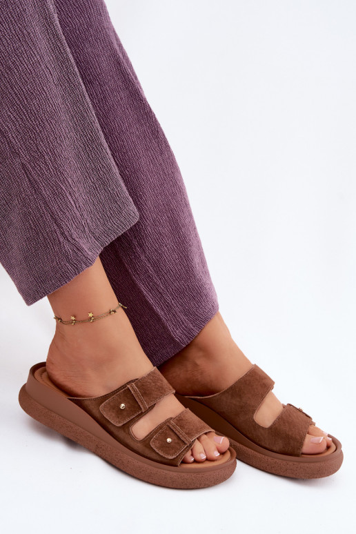 Peau Chaussons femme en daim avec une plateforme Vinceza 66916 marron