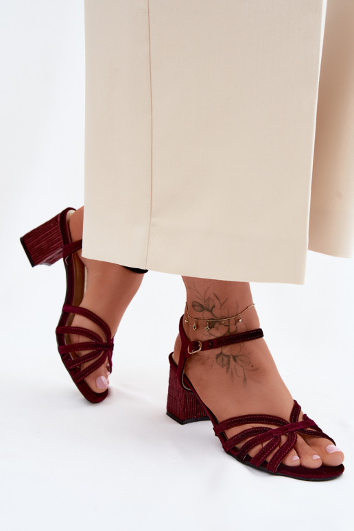 Sandales à talons en velours D&A SR61-0102 bordeaux