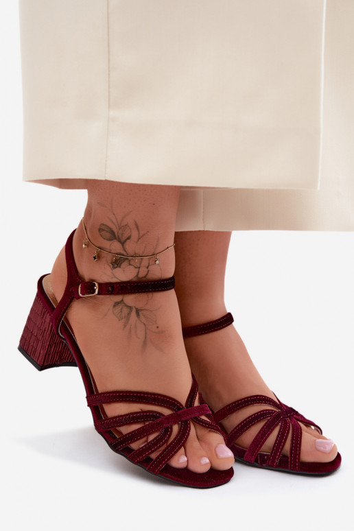 Sandales à talons en velours D&A SR61-0102 bordeaux