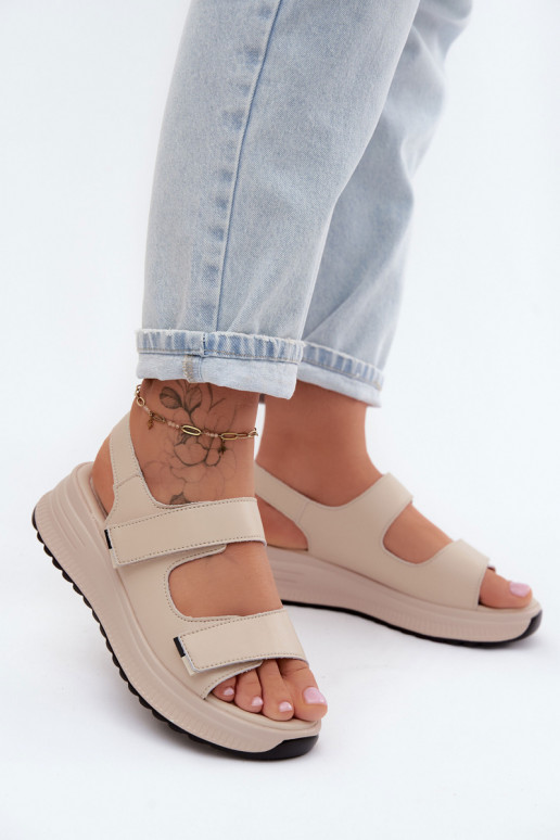 Zandkleurige dames platform sandalen met plakkende sluitingen Jemela